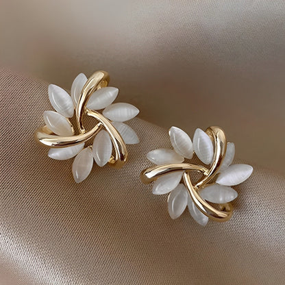 Courtney - Opal Moon-Petal Stud Earrings in Golden Tone