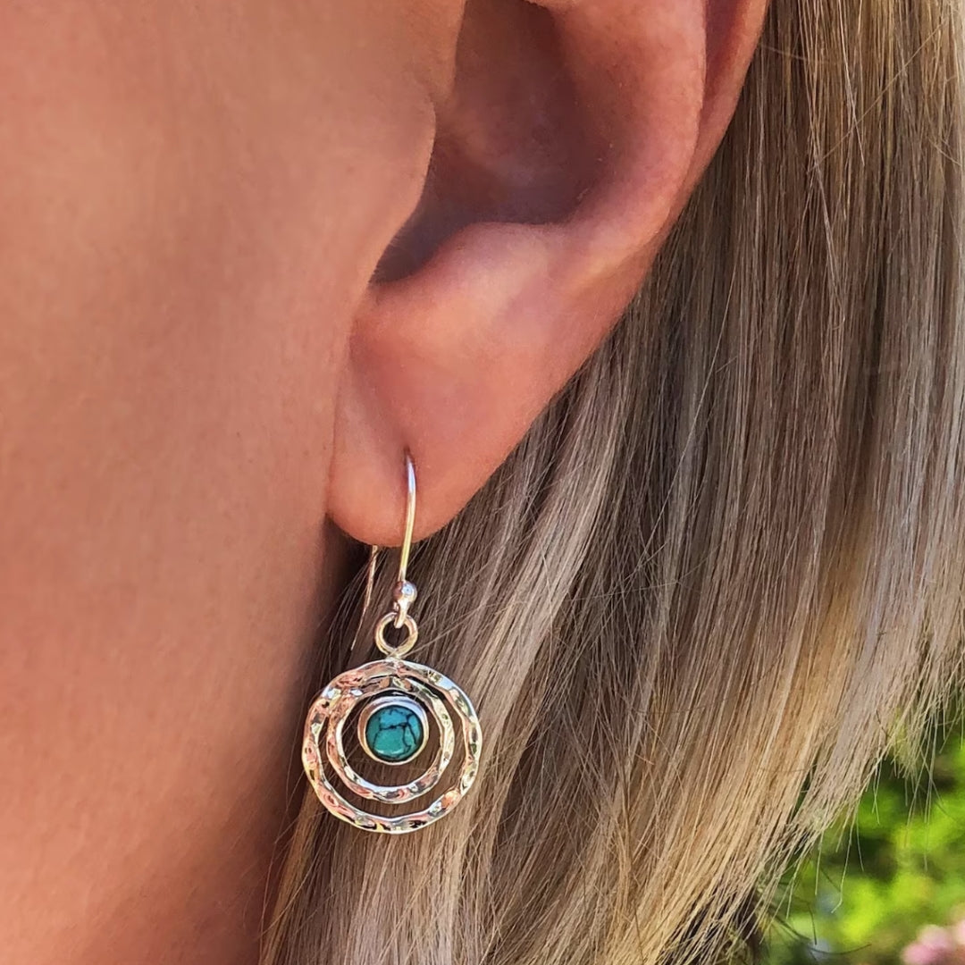 Emma - Boho Saturn Earrings with Turquoise Stone in Silver and Golden Tone