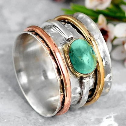 Coco - Vintage Gold & Silver Tone Turquoise Ring