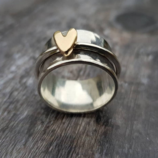 Melodi - Golden Tone Heart Silver Tone Ring 