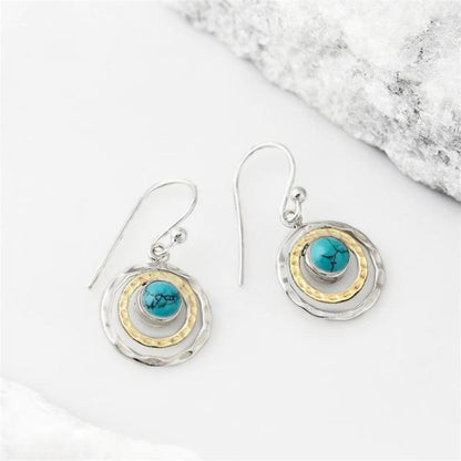 Emma - Boho Saturn Earrings with Turquoise Stone in Silver and Golden Tone