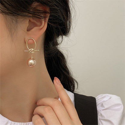 Kylie - Vintage Pearl Loop Earrings in Golden Tone