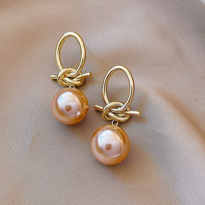 Kylie - Vintage Pearl Loop Earrings in Golden Tone