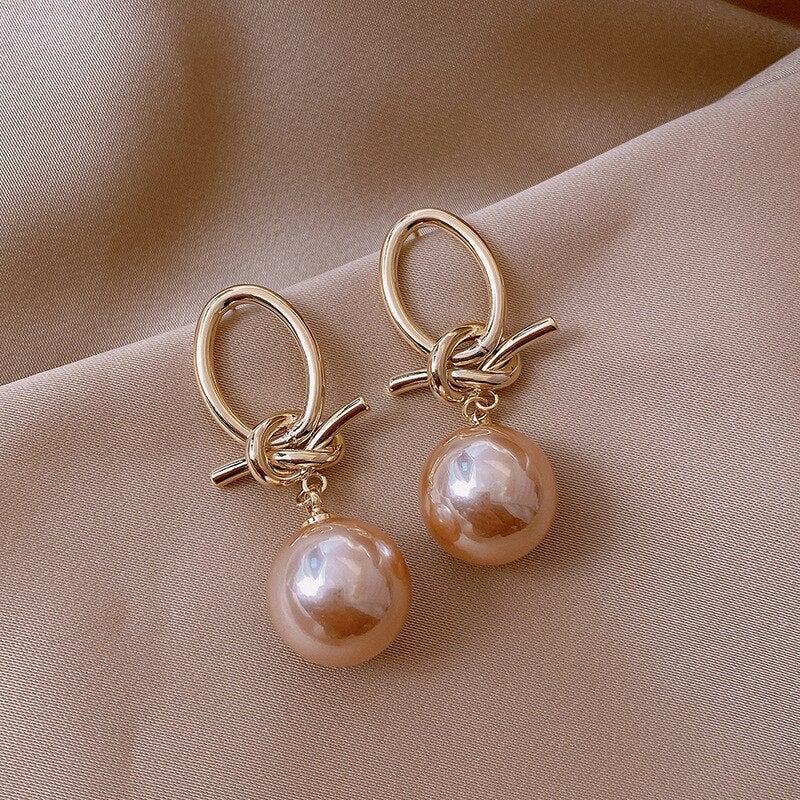 Kylie - Vintage Pearl Loop Earrings in Golden Tone