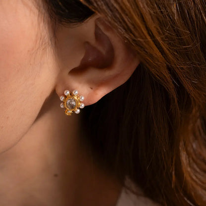 Elegant Golden Tone Earrings & Natural Pearls