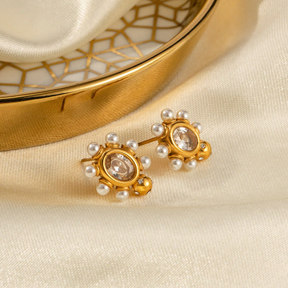 Elegant Golden Tone Earrings & Natural Pearls