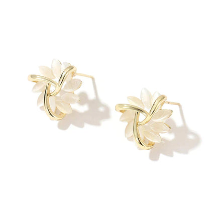 Courtney - Opal Moon-Petal Stud Earrings in Golden Tone