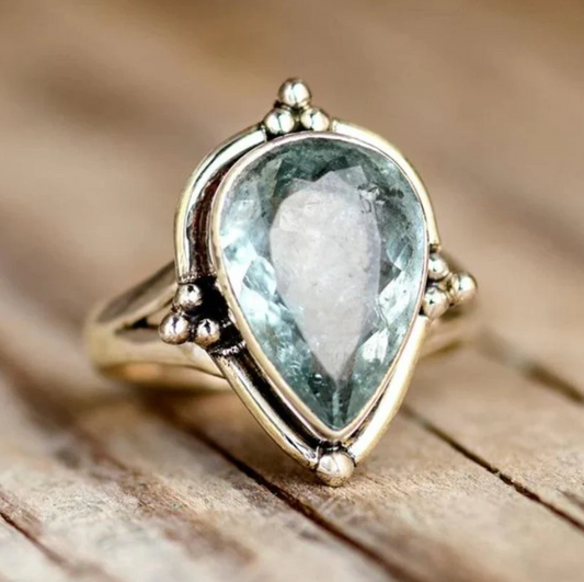 Vintage Style Ring with Blue Crystal