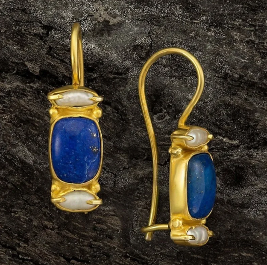 Vintage Earrings In Blue And Golden Tone