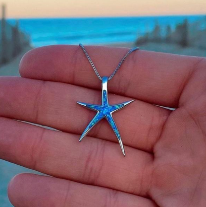 Blue Opal and Silver Tone Starfish Necklace