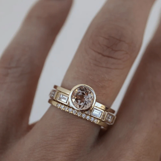 Elegant Inlaid Crystal Golden Tone Ring