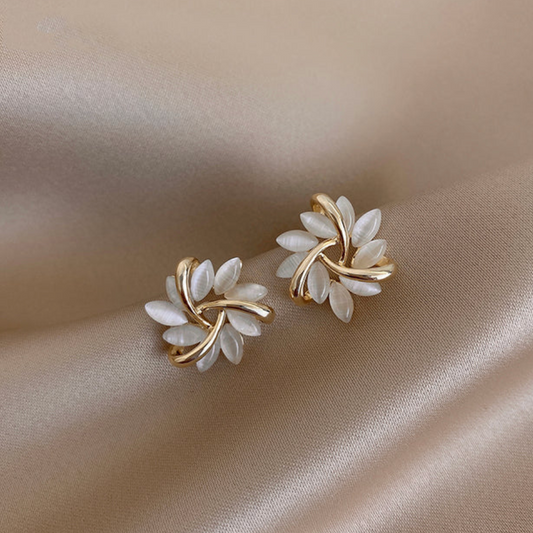 Courtney - Opal Moon-Petal Stud Earrings in Golden Tone