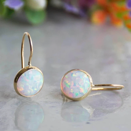 Vintage Opal Stone Golden Tone Earrings