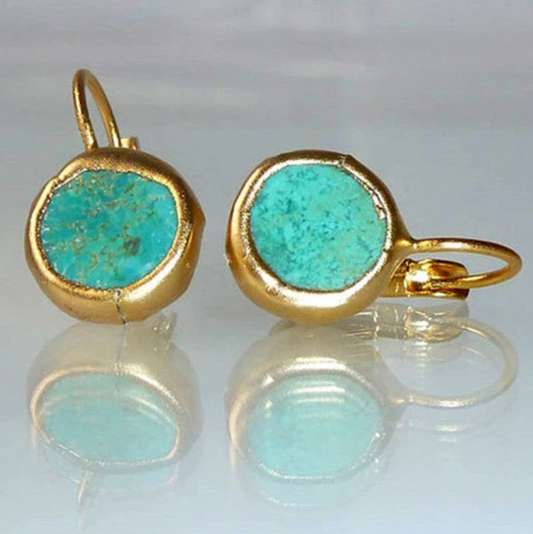 Vintage Turquoise Earrings in Golden Tone