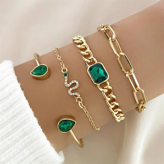 Pack of Bracelets with Green Crystals