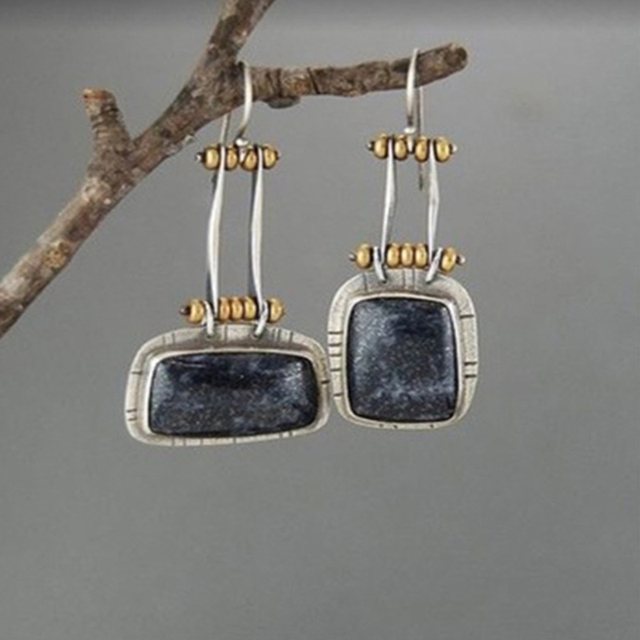 Patricia -  Vintage Midnight Silver Tone Earrings