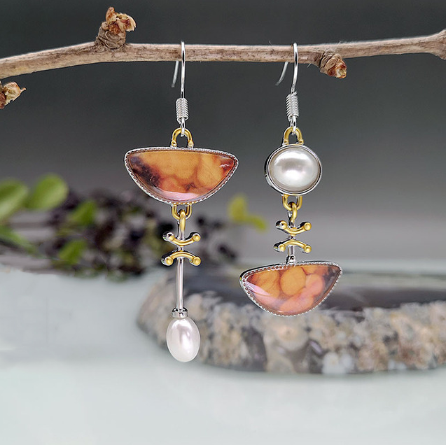 Elodie - Vintage Natural Orange Stone Earrings