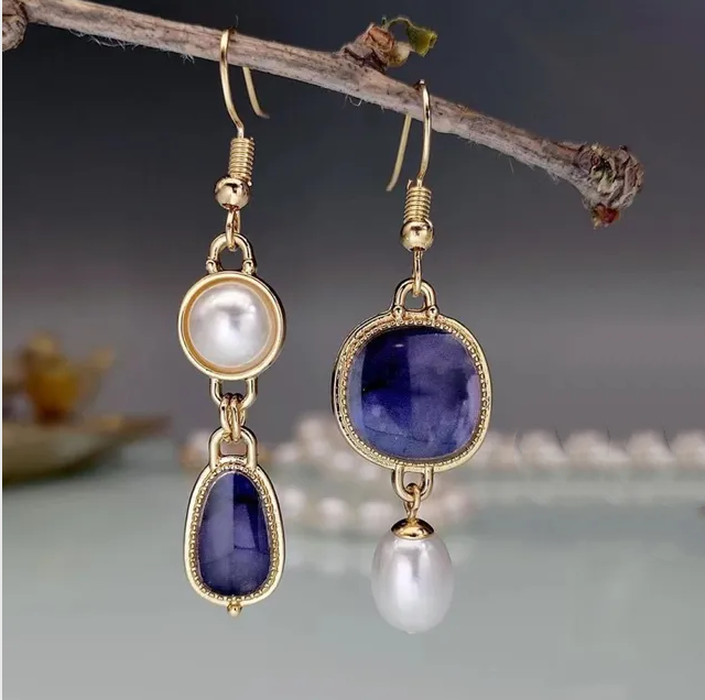 Beau - Vintage Blue Stone Pearl Earrings