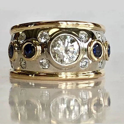 Esmay - Vintage Golden Tone Inlaid Zirconia Ring